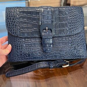Patricia Nash Blue Leather Vintage Croc Purse